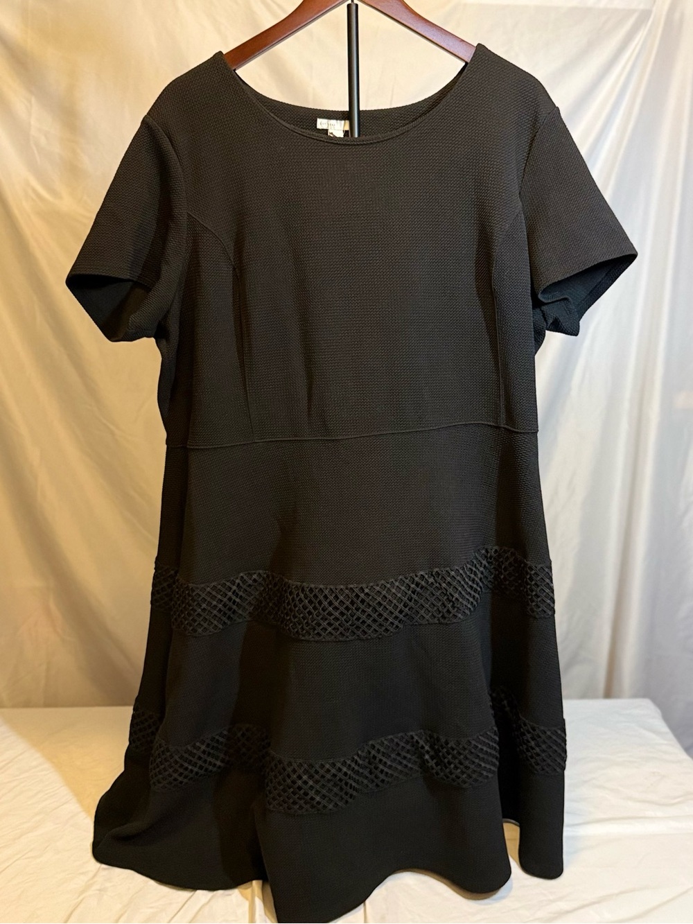 Black Textured Mini Dress with Crochet Panel Accents Size 26/28W (KK)
